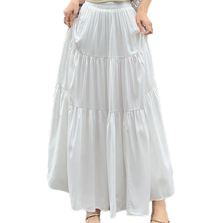 

Прилегающая юбка-кюлоты А-силуэта с высокой талией для женщин, во французском стиле, классическая однотонная плиссированная длинная юбка. M белый