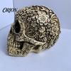 Vintage Carved Skull Figurines Creative Flowers Sculpture, Human Head Skeleton Statue, Collectible Halloween Festive Window Displays Home Decor, Prop
