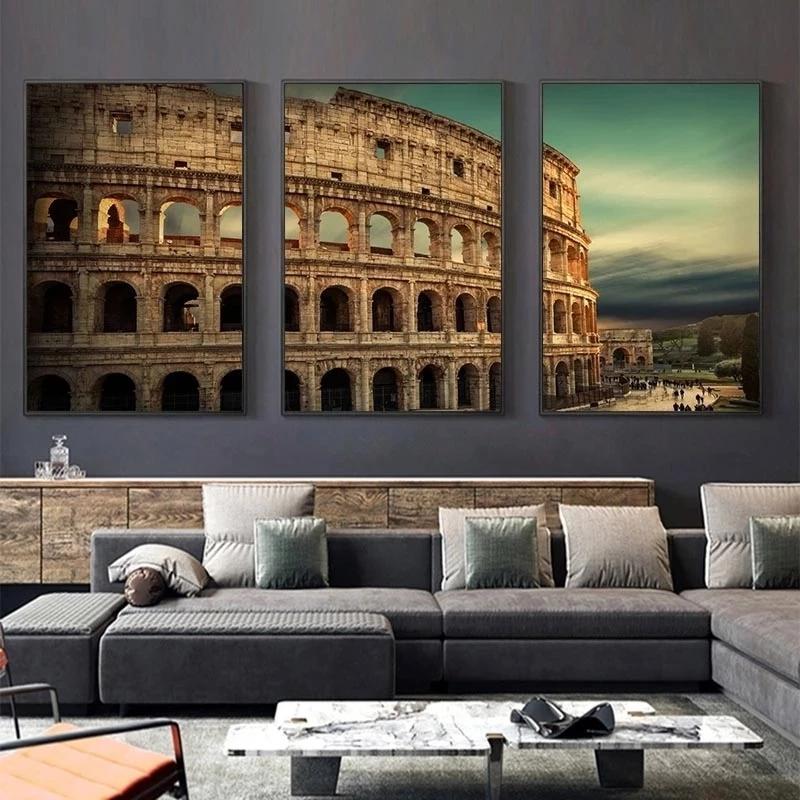 Famous City Tour Red Square Colosseum Landscape Canvas Painting Wall Art Pictures Posters and Prints for Living Room Home Decor No Frame