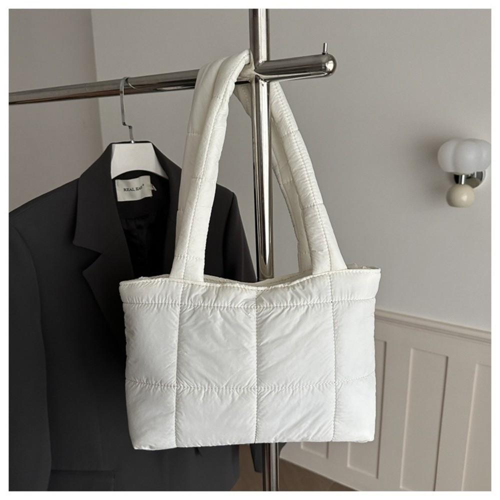 Cubic Grid Quilted Puffer Tote Bag Lightweight Cotton Solid Color Quilted Shoulder Bag Large Capacity Padded Handbag Women