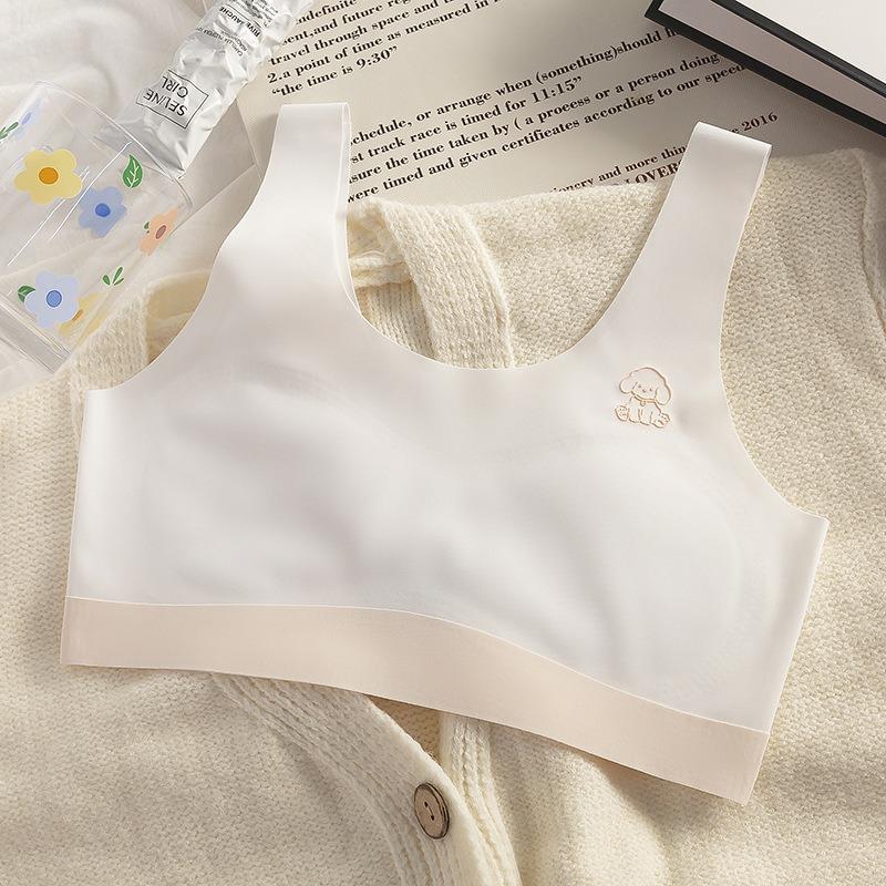 Girls Seamless Ice Silk Vest Style Developmental Anti Bump Student Bra