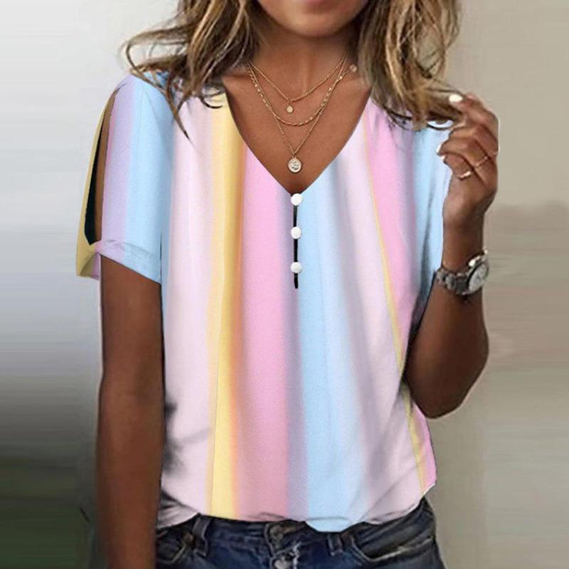QICED Women's Fashion Casual Short Sleeve V Neck Blouses & Shirts