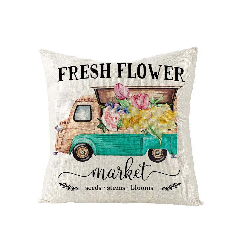 Flower Truck Pillowcase Nordic Linen Printed Sofa Pillowcase Living Room Bedroom Bedside Cushion Cover