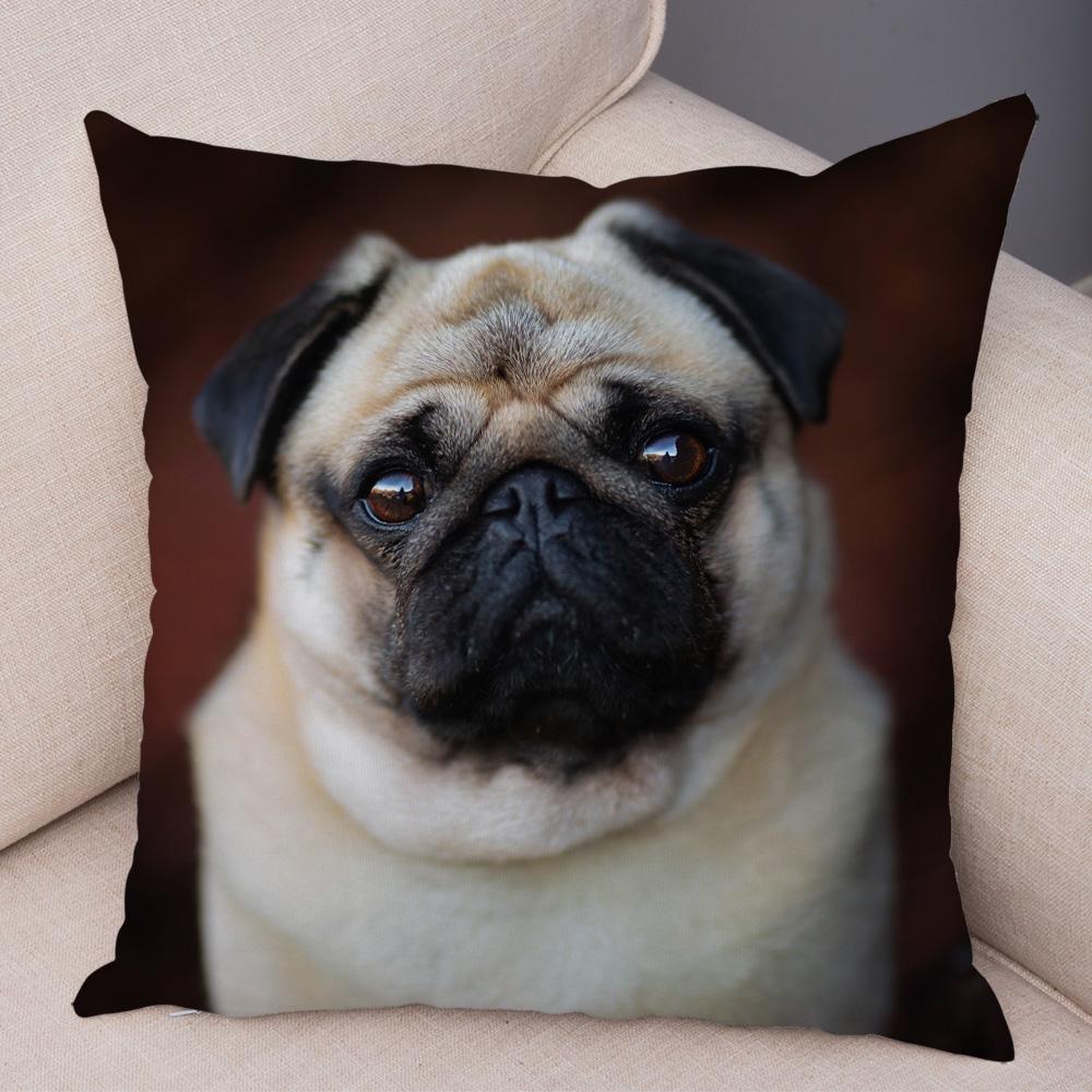 Cute Pug Dog Cushion Cover Both Sided Print Decor Pet Animal Pillowcase for Car Sofa Home Car Soft Plush Throw Pillow Case