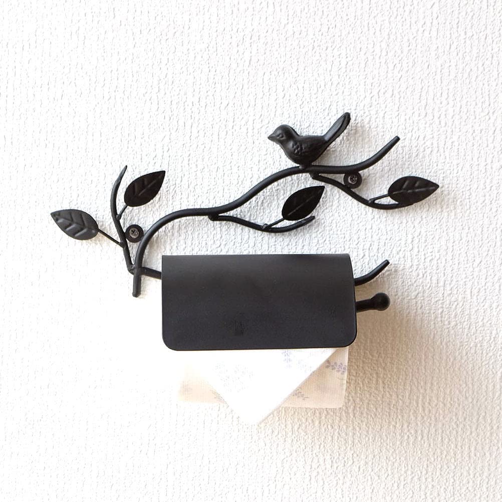 Stylish Iron Toilet Paper Holder, Cute and Adorable, Single Roll, Bird and Leaf Design, Natural Design, Iron Toilet Paper Holder A