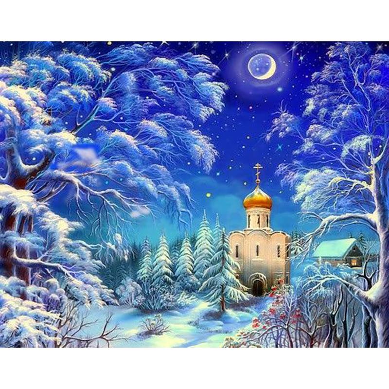 DIY Snow Scenery 5D Diamond Painting Full Round Drill Landscape Diamond Embroidery Cross Stitch Kit Wall Art Home Decor Gift