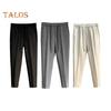 Men Suit Pants Drawstring Elastic Waist Straight Leg Solid Color Loose Formal Business Style Office Wear Trousers Ninth Pants