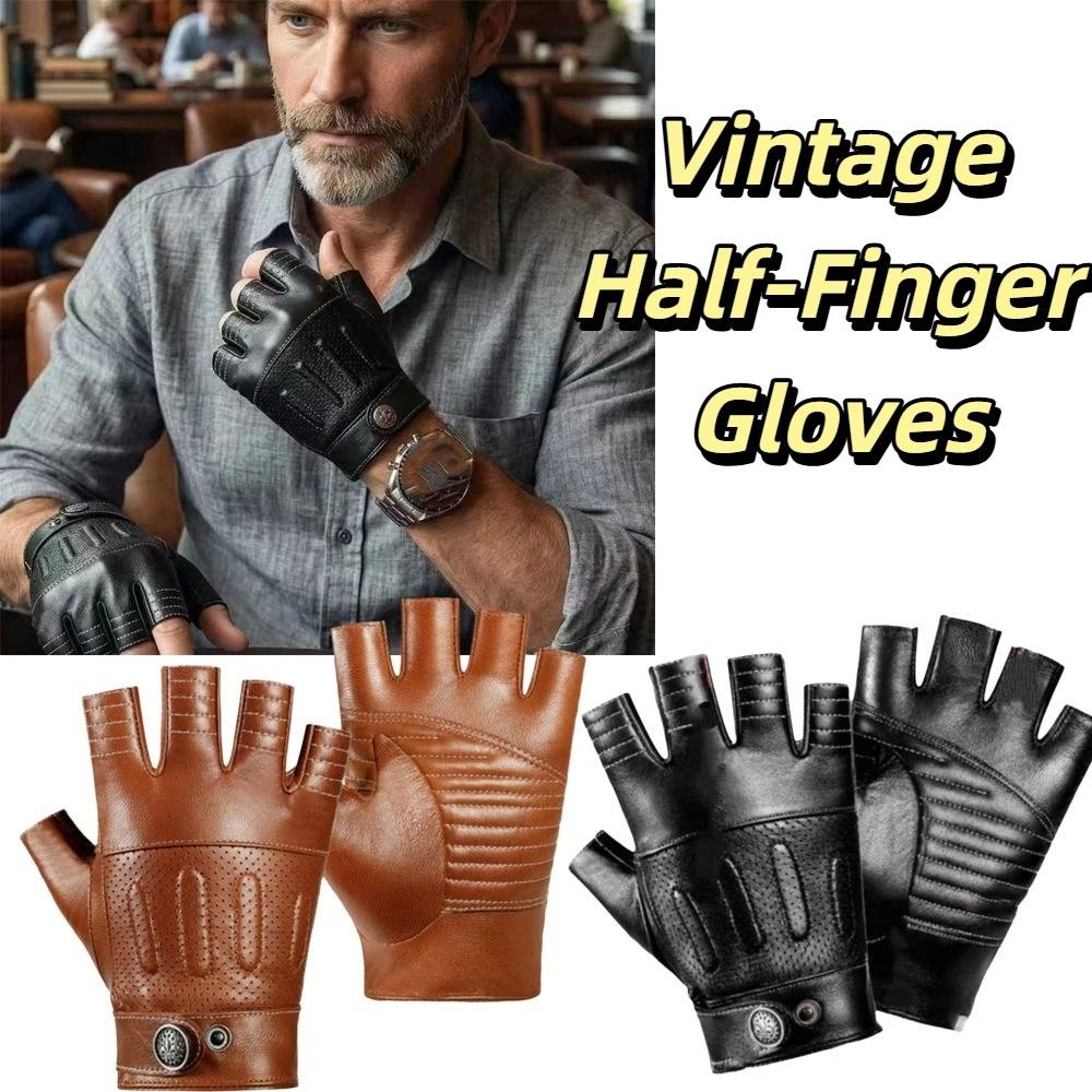 Genuine Sheepskin Leather Half Finger Gloves Genuine Leather Gloves  Motorcycle Riding