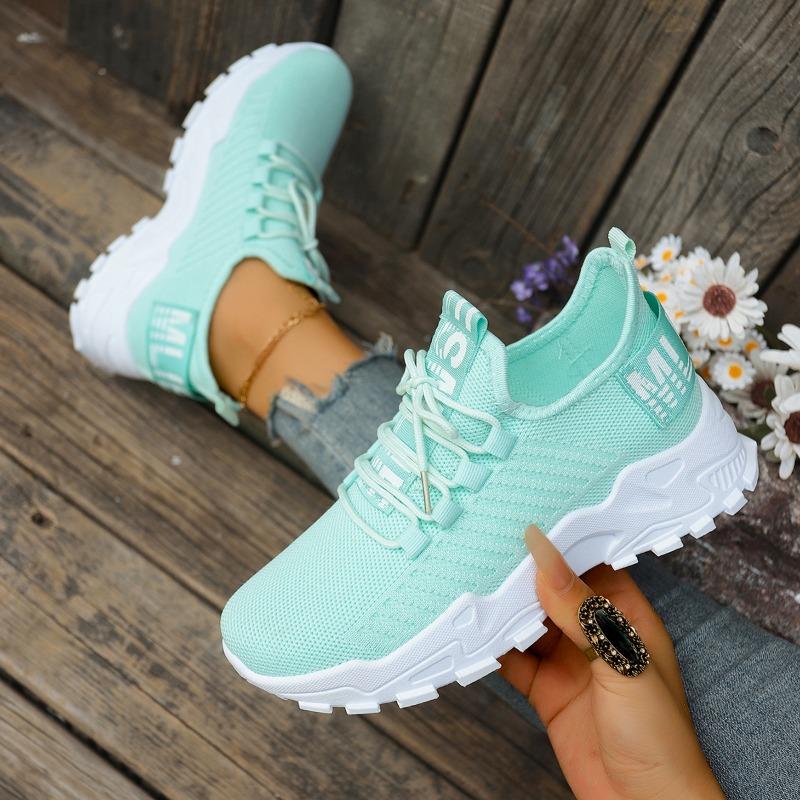 

Women s Breathable Knit Sneakers Lightweight Athletic Shoes with Chunky Sole Letter Print 43 зелений