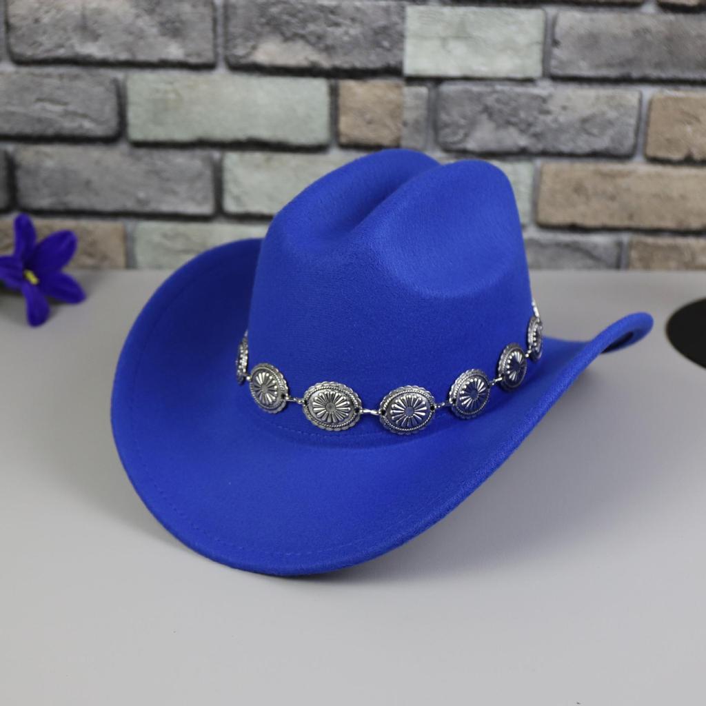 Hochwertiger Retro-Cowboyhut mit Metallkette und großem Schirm
