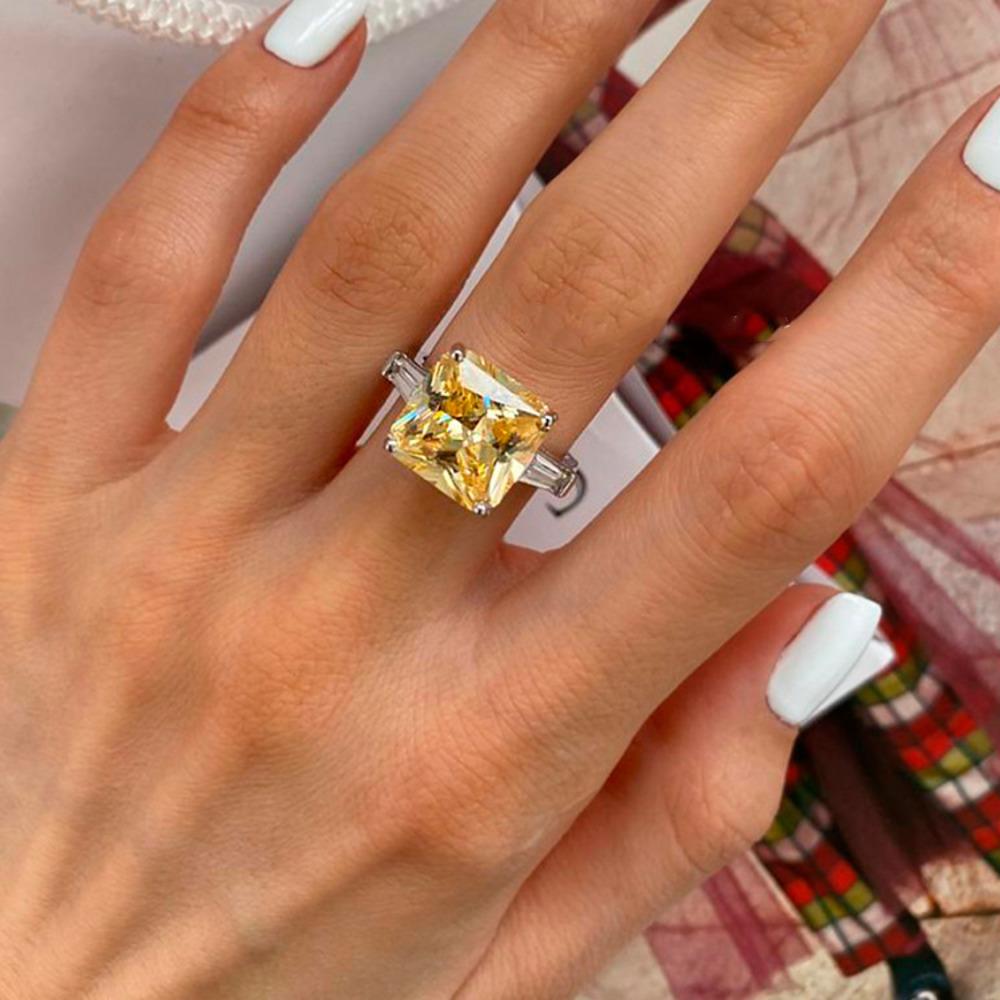 Wosikate Sparkling Princess Square Zirconia Engagement Ring For Women Copper Plated Fashion Jewelry Adjustable Finger Ring