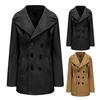 Men Fall Winter Trench Coat Double-breasted Solid Color Buttons Lapel Thick Long Sleeve Mid Length Cardigan British Style Windproof Men Jacket Coat
