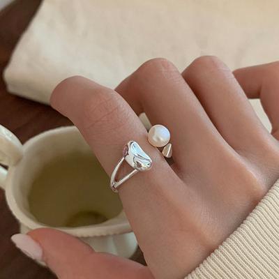 Niche Unregelmäßiger Bohnen-Imitat-Perlen-offener Ring für schlichtes Design, verstellbarer Ring, Schmuckzubehör