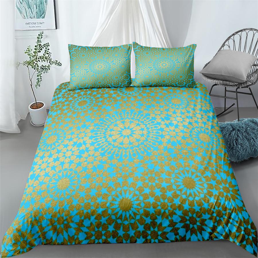 Mandala Bettbezug Set Blau Rosa Boho Chic Tagesdecken Romantische Bettwäsche Böhmisches Bettwäscheset King Polyester Bettdeckenbezug