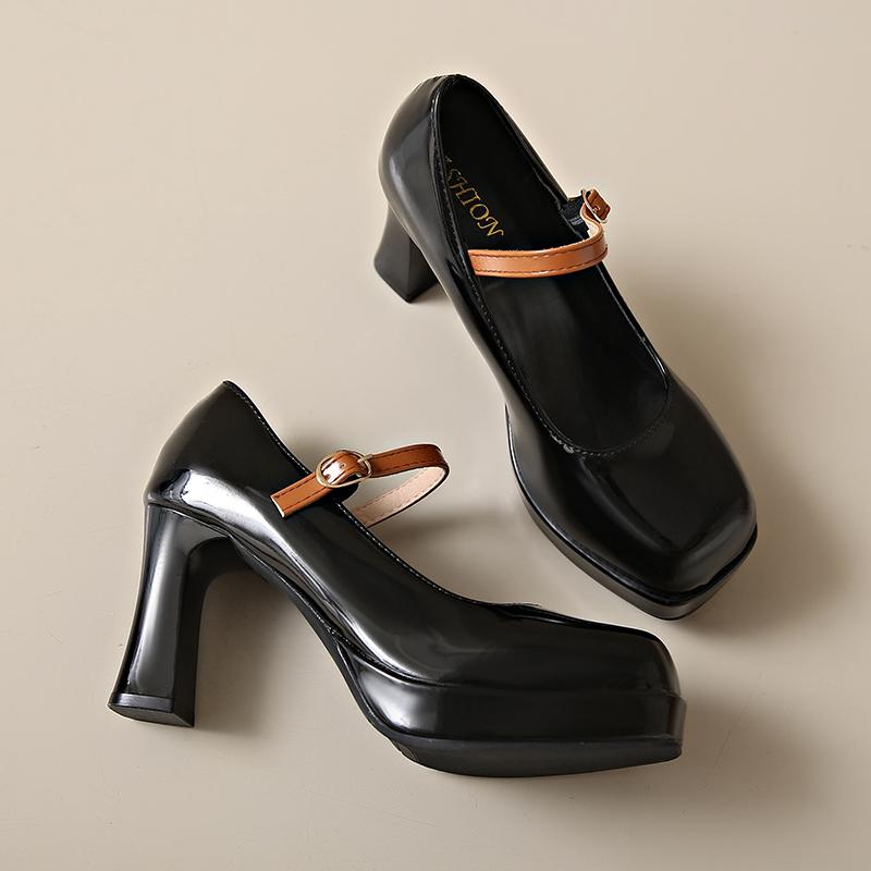 

Мода 2024 Весна Осень Новый Стиль Цветные Блоки Однострочная Пряжка с Неглубоким Вырезом Универсальные Удобные Большие Высокие Каблуки для Женщин 44 чёрный