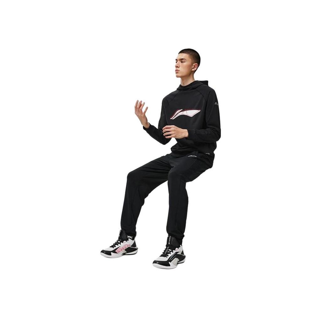 Li-Ning Professional Basketball Series Solid Color Comfortable Versatile Simple Sports Casual Pants Men bottoms Black AKLT991-1