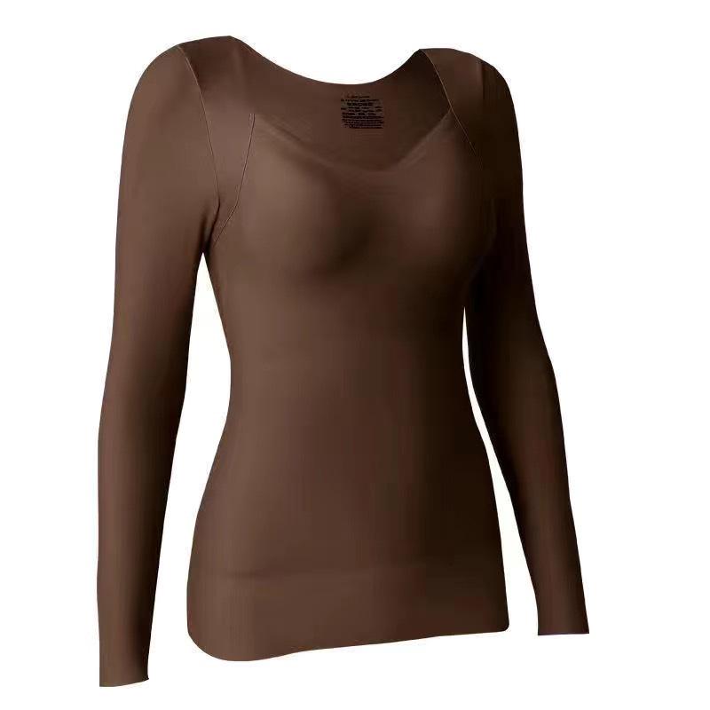 Hyaluronic Acid Skin-Beautifying Long Sleeve Top with Chest Pads - Warm, Seamless Base Layer for Autumn and Winter
