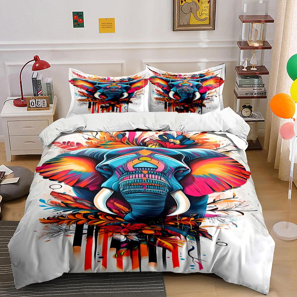 Colorful elephant with flowers. Bedding sets Duvet cover sets Duvet covers Pillowcases(1*Duvet Cover 2*Pillowcases without duvet insert)