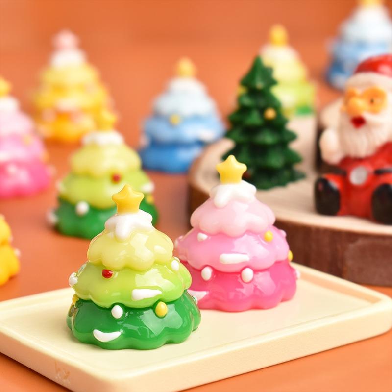 5Pcs Mini Gradient Color Christmas Tree Cake Food Play Cream Glue Diy Resin Widgets Christmas Scene Decoration