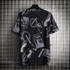 Sommer Eis-Seide T-Shirts Übergroße Geometrischer Grafikdruck Tees Weiche Atmungsaktive Kühle Oberteile Herren O-Ausschnitt Kurzarm Lässige Hemden