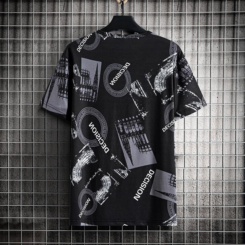 Sommer Eis-Seide T-Shirts Übergroße Geometrischer Grafikdruck Tees Weiche Atmungsaktive Kühle Oberteile Herren O-Ausschnitt Kurzarm Lässige Hemden
