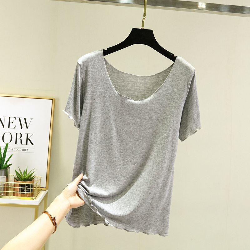 

Модальная футболка с коротким рукавом женская летняя большого размера нижнее белье с круглым вырезом базовая футболка тонкий ледяной шелк повседневная однотонная футболка Light gray 3XL (80.00 kg-90.00 kg recommended
