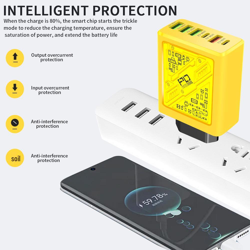 Chargeur de téléphone multiport: 2 ports USB Type-C PD + 4 ports USB, Chargeur de voyage 3,1 A