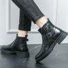 British Style Round Toe Leather Boots Men's Fashion Casual High Top Boots Buckle Slip-on Thick-soled Boots