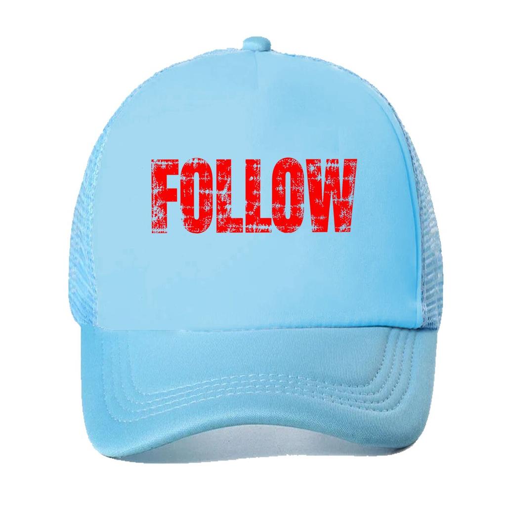 Distressed Red Follow Typography Gra Mesh Baseball Cap For Womens Unisex FeUnisex Beach Dad Hat Hip Hop
