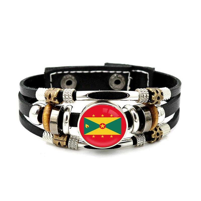 Factory National Country Flag Design Bracelet Crystal Bead Snap Button Sports National Team Jewelry Gift Leather Wrap Bracelet