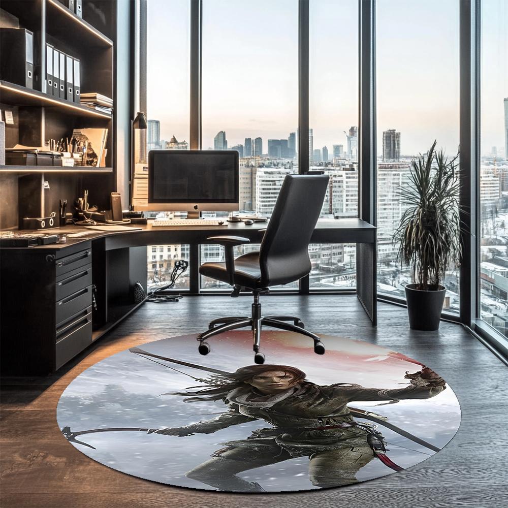 Tomb Raider Printed Round Rug Carpet Chair Rug Area Rug Entryway Doormats,for Office Chair Living Room Bedroom Kitchen Room.
