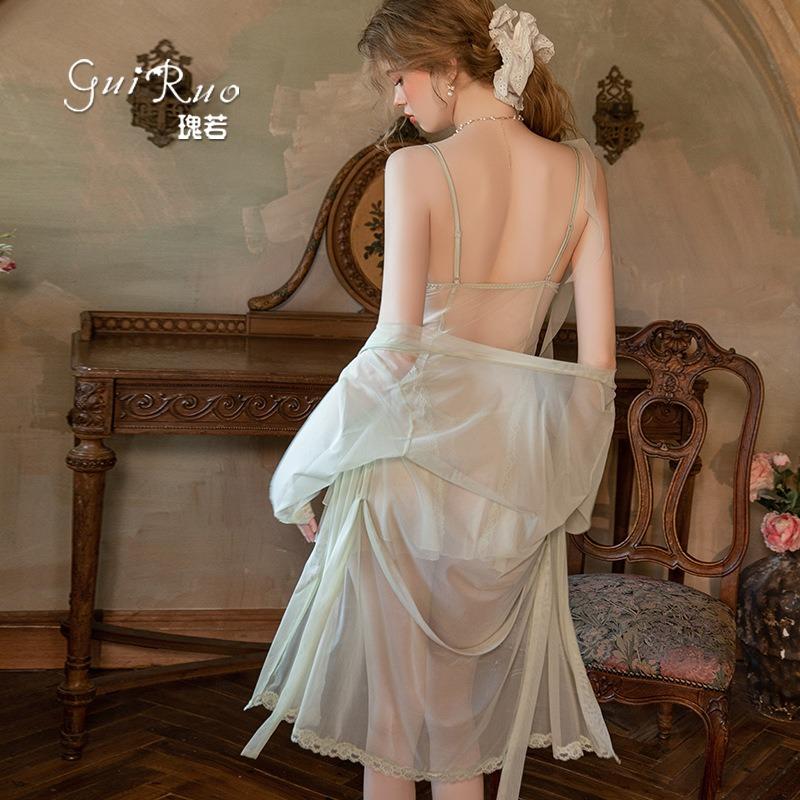 Sex underwear soft mesh perspective temptation flower streamer decoration sexy women's pajamas set