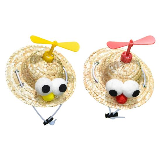Pet Straw Hat with Bamboo Dragonfly Propeller Mini Woven Straw Hat for Cats Small Dogs Cartoon Cinco De Mayo Sun Cap for Outdoors