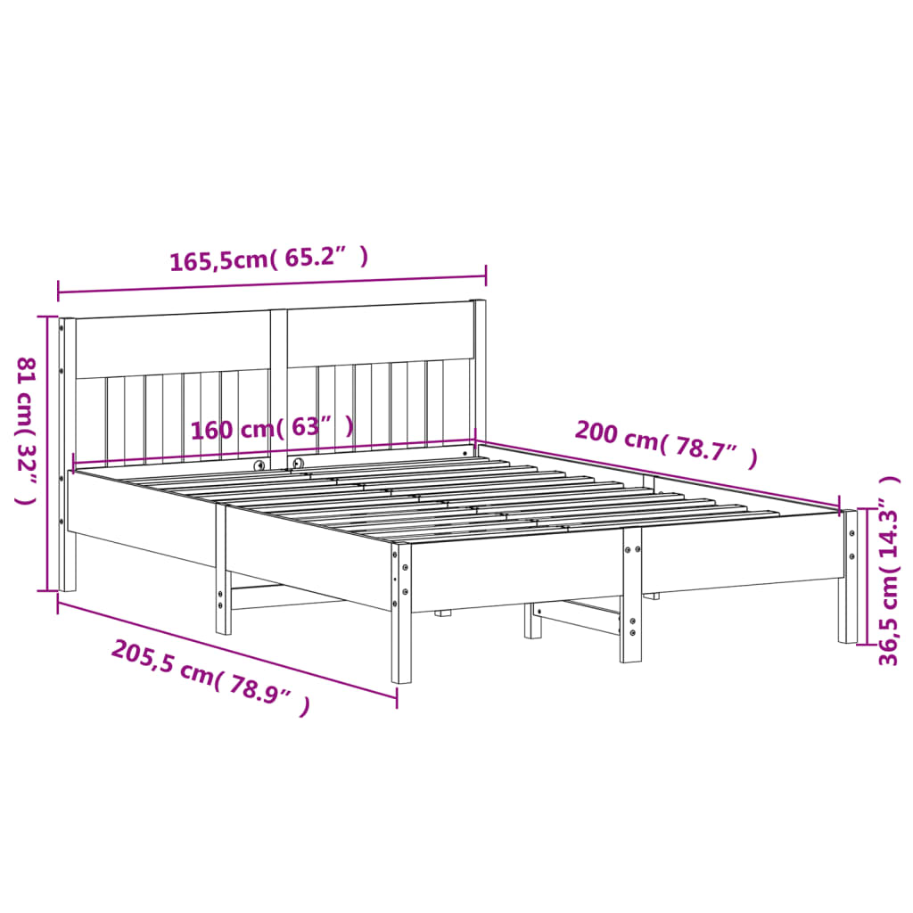 Solid Wood Bed with Headboard Wax Brown 160 X 200 Cm Pine