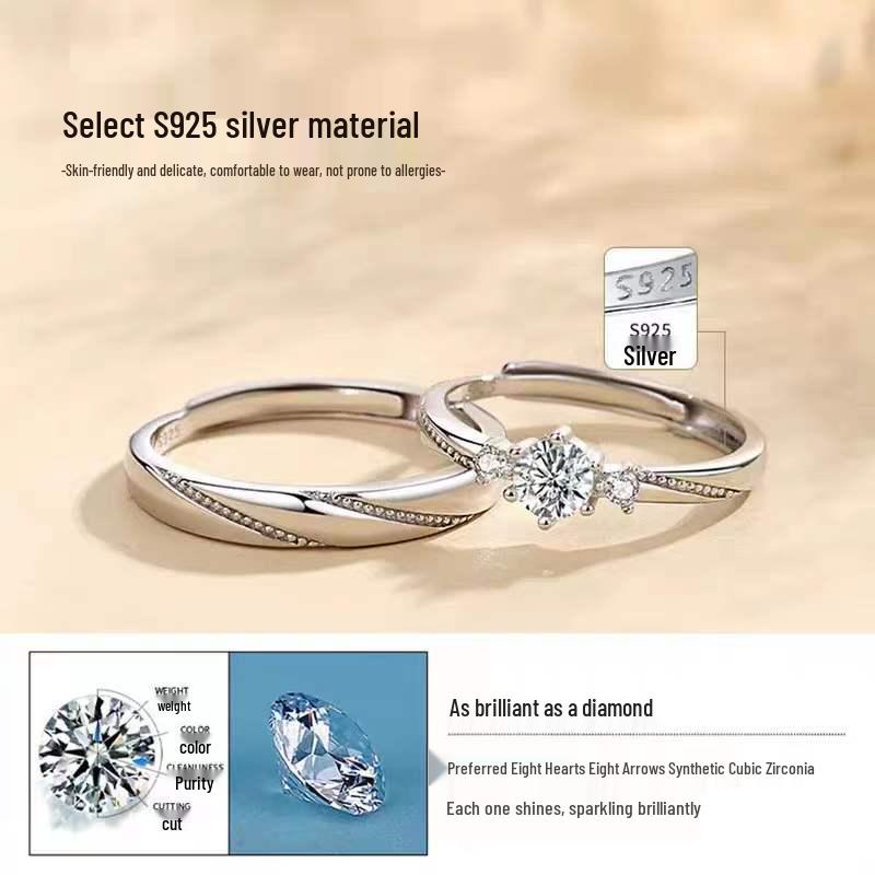 Adjustable S999 Silver Couple Rings - Light Luxury Qixi Valentine's Day Gift