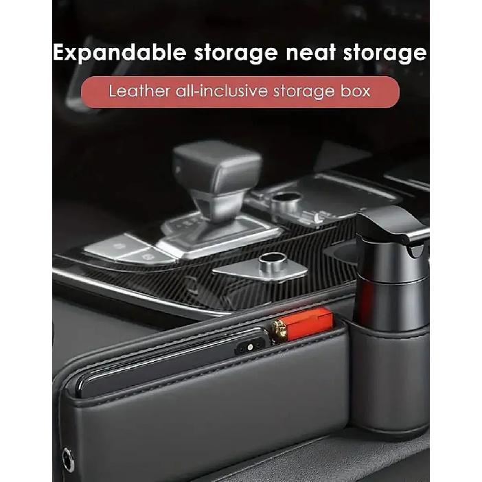 1pc Car Seat Gap Filler Organizer with Cup Holder PU Leather Car Side Seat Storage Box Multi-functional Car Interior Organizer F