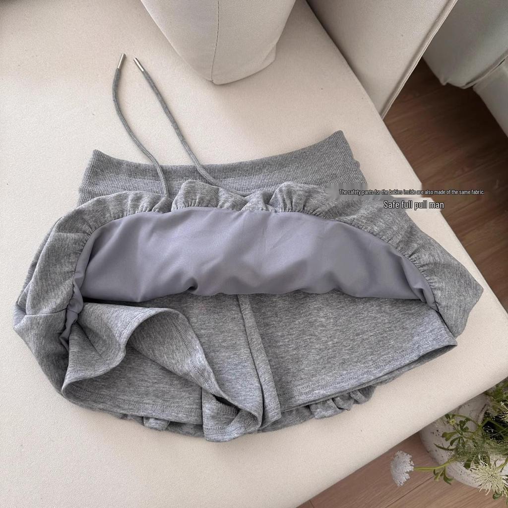 White Flower Bud A-line Skirt Pants for Women - Casual, Versatile, Elastic Mid-Waist, Puffy and Short for Summer
