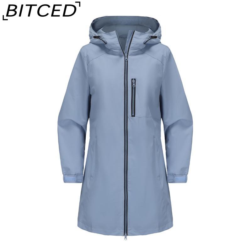 BITCED Women's Outdoor Sports Water-Resistant Trench Coat with Hood Long-Sleeved Spring/Autumn Loose-Fit Casual Windbreaker