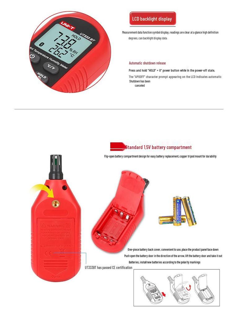 Uni-T UT333BT/S Bluetooth Thermohygrometer: Indoor/Outdoor Thermometer for Household, Industrial, and Agricultural Use.