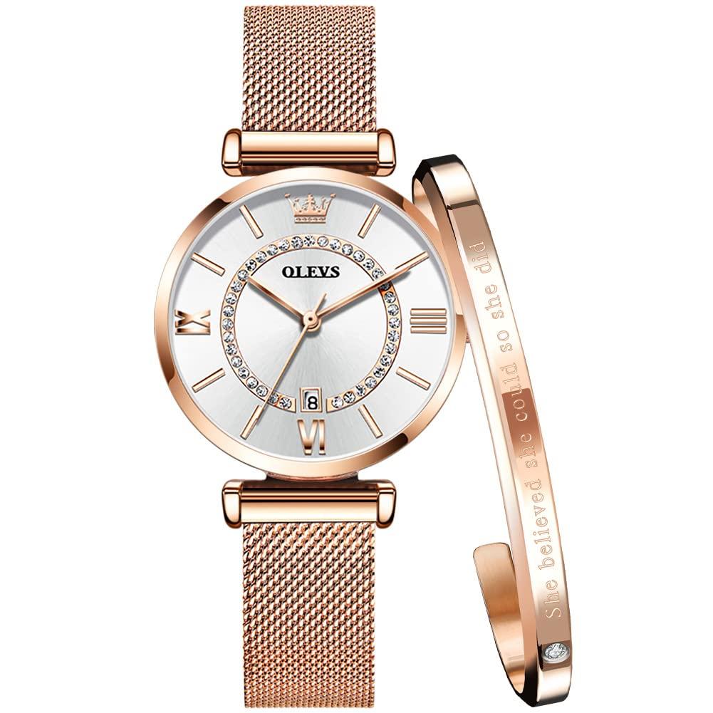 

Часы OLEVS Простые повседневные водонепроницаемые с датой и розовым золотом, циферблат с бриллиантами, двойная дверь, подарок, винно-красный, женские