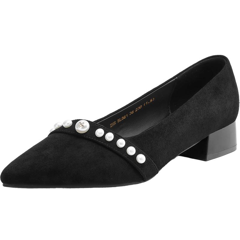 ZHR Gentle Style Pearl Pointed Toe Velvet Pumps BL561 38