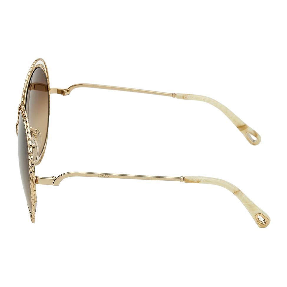 Chloe Retro Mode Großer Rahmen Metall Rund Sonnenbrille Unisex Sonnenbrille Gold CH114SD