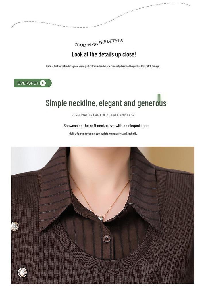 Women's Spring Summer Long Sleeve Chic Slimming Two-Piece Layered Top for Middle-Aged & Elderly