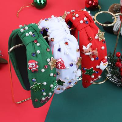 Christmas Knot Wide Headbands For Women Girls Headwear Crystal Beaded Jeweled Hairband Top Knot Headbands Christmas Gifts