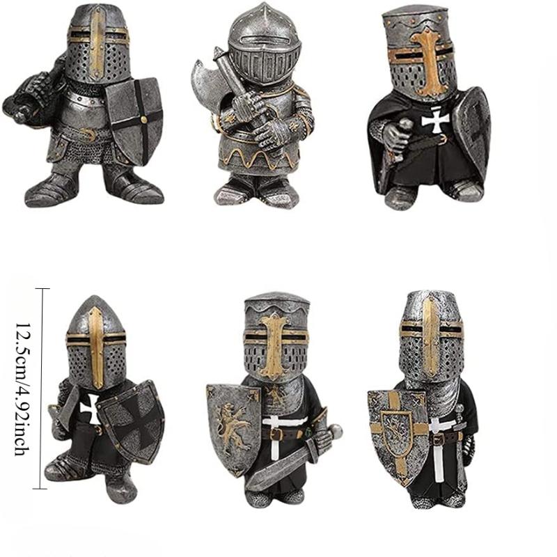 New Knight Gnomes Guard Sculpture Decor Medieval Knight of The Cross Templar Crusader Figurine Suit of Armor Home Resin Decor