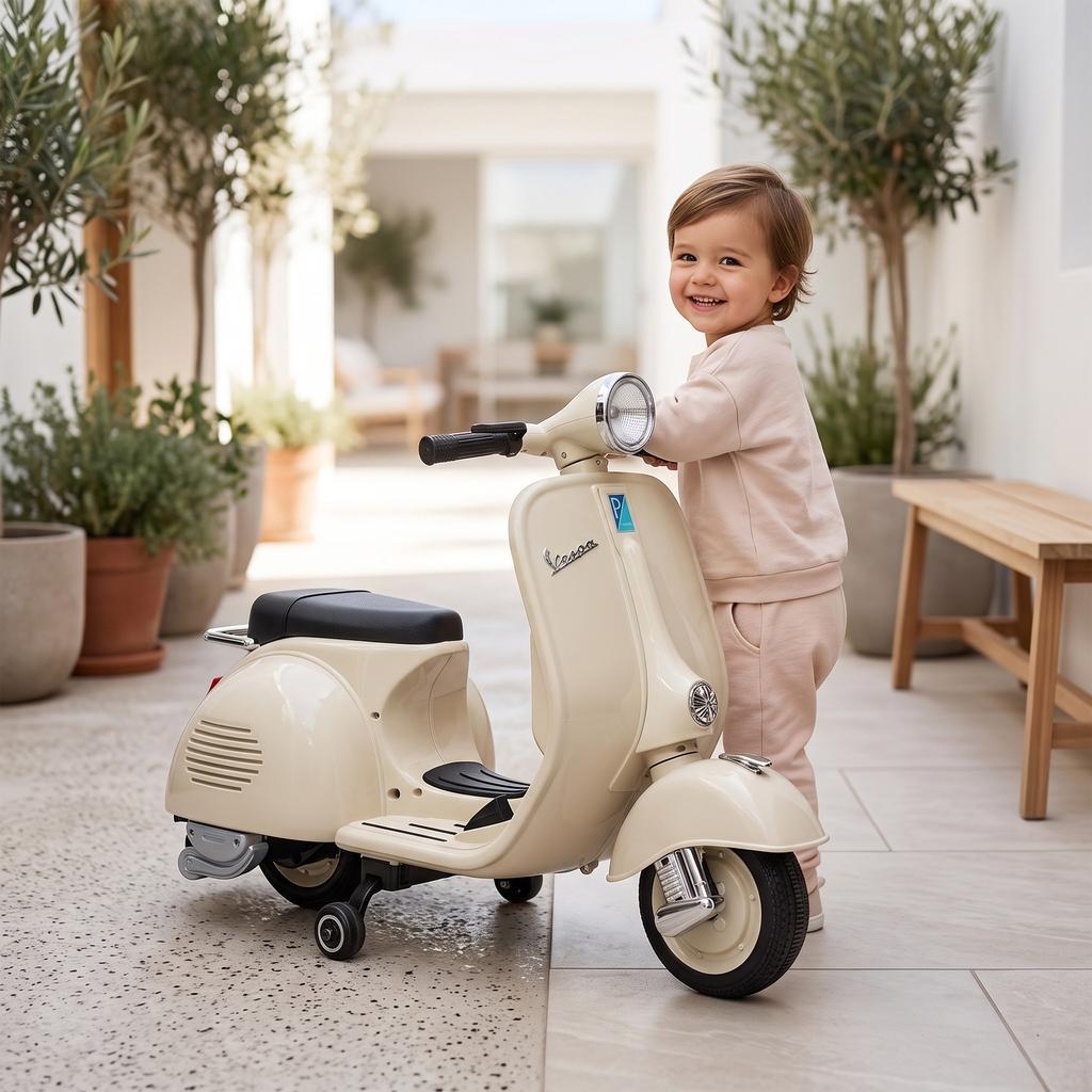 Electric Motorcycle Kids VESPA 6V Electric Motorcycle Lithium Battery White
