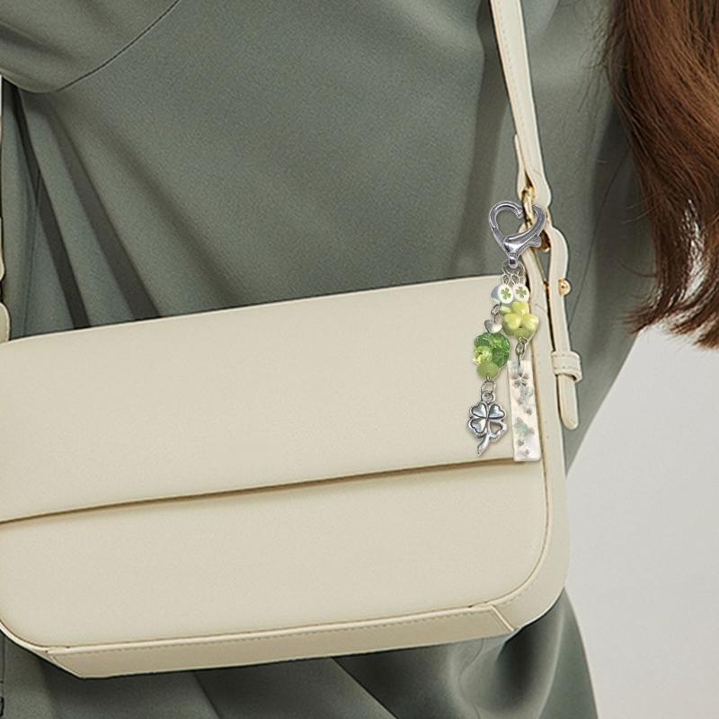 Resin Shamrock Phone Lanyard Keychain Hanging Ornament Charm Green Decorative Strap For Keys Cards or Camera