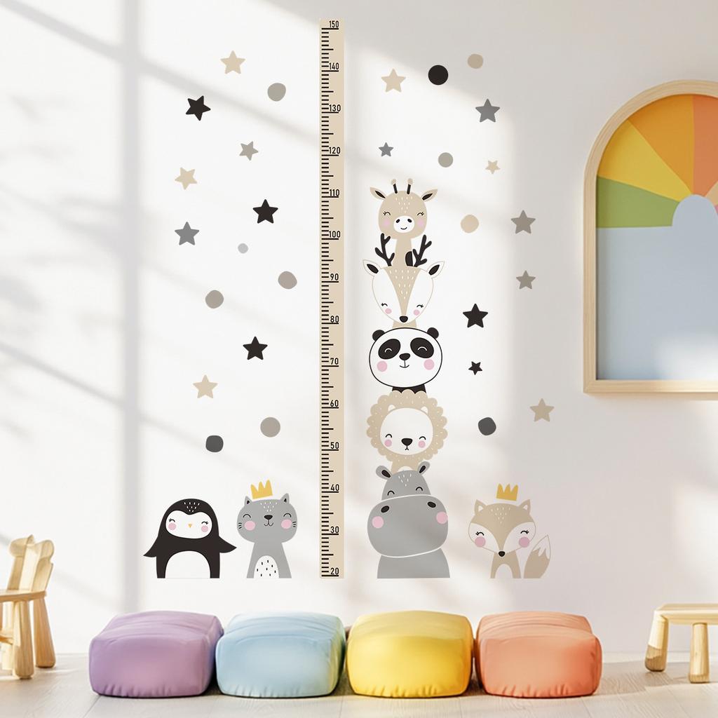 Little Animals Stacking Height Chart Wall Sticker Removable Background Decor for Bedroom Living Room Home Decoration