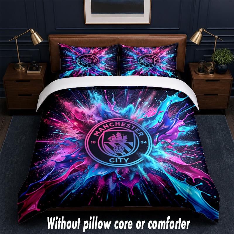 Manchester City Design Bett Bettwäsche Set 1 Bettbezug + 2 Kissenbezüge Weich Atmungsaktiv Haushalt Bettwäsche