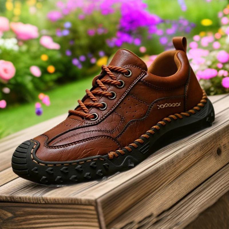 Zapatos Casuales de Cuero para Hombre Outdoor Alta Calidad Marrón Zapatillas de Hombre Suaves Homme Clásico Antideslizante con Cordones Zapatos Planos para Hombre Mocasines